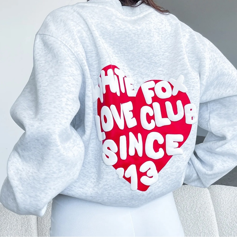 White Fox Love Club Oversized Sweater Grey Marle